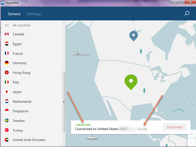 Protection Status and IP Address in Use