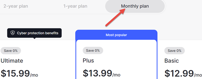 Monthly Pricing for NordVPN