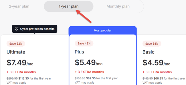 NordVPN 1-year Pricing Plan